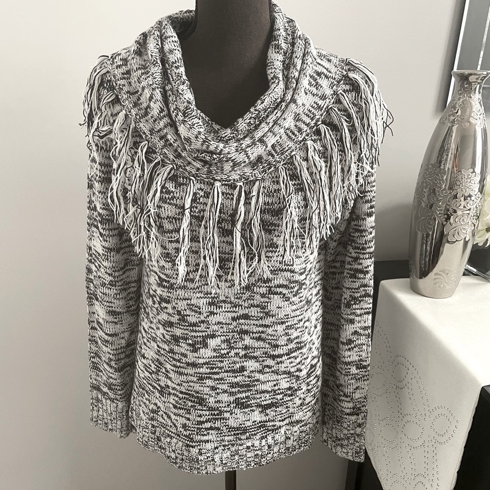 Black and White Fringe Sweater